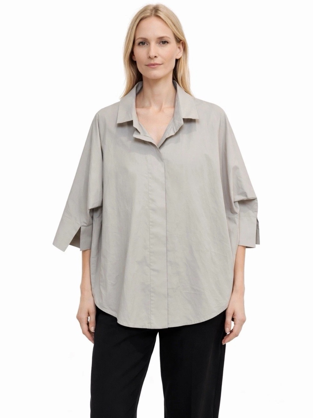 Jarbo Women's Button Up Top Size Large Taupe 100% Cotton Minimalist Lagenlook
